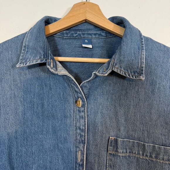Old Navy Denim Button-Up Shirt XL - Classic Blue Jean Long Sleeve - Picture 5 of 8